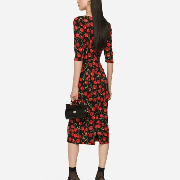 Dolce & Gabbana Cherry-print charmeuse calf-length dress NWT - Picture 3 of 11